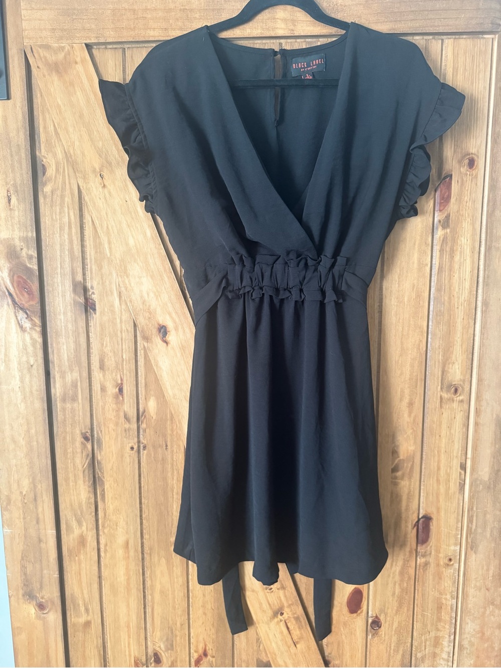Black Ruffle-Sleeve V-Neck Dress by Black Label